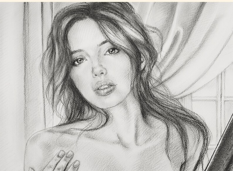 Erotic Nude Women Charcoal Drawing Original Fine Art Wall Decor NOT A