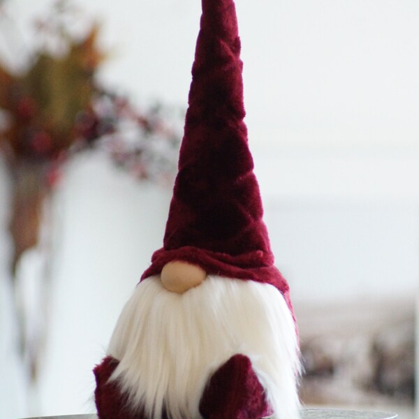 Winter Gnome, farmhouse decor, Dark red home decor, cozy home decor, Autum gnome, Christmas gnome, Mantel decor, Red scandi Santa,fall gnome