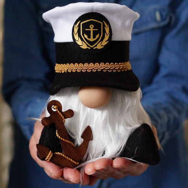 Sailor gnome, Nautical Captain gnome, Gnome in Uniform, love boat gnome, Sea Captain Gnome, Ship Captain Gnome, Nautical Tiered tray decor