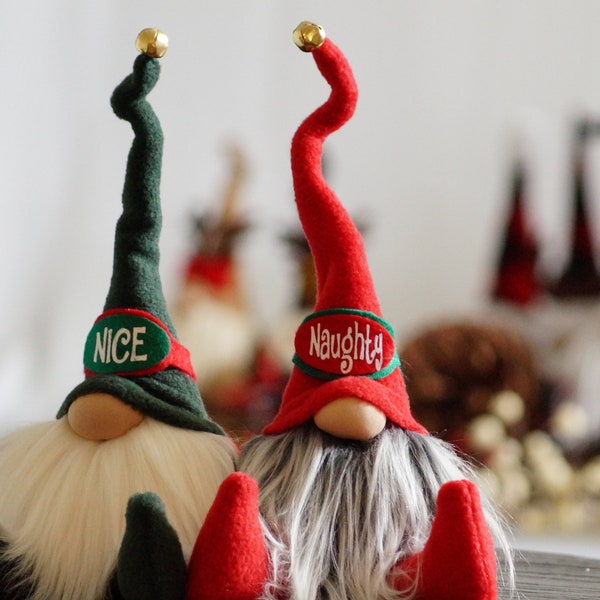 Naughty and nice gnome, Elf Gnome,  holiday decorations. Xmas tiered tray decor, Scandinavian Santa, Seasonal gnome, nisse, tomte,