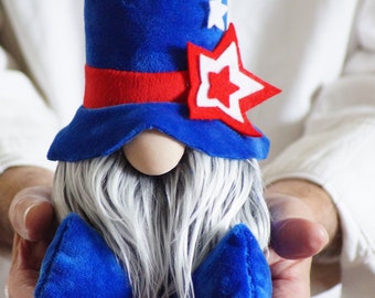 4th of July Gnome: Red, White & Blue Tiered Tray Decor.