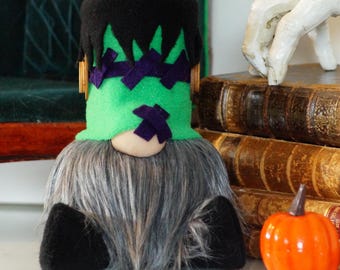 Frankenstein-Zwerg für Halloween-Dekor, grünes Frankensteins Monster, Gnom für gruseligen Halloween-Dekor, gotisches Wohndekor