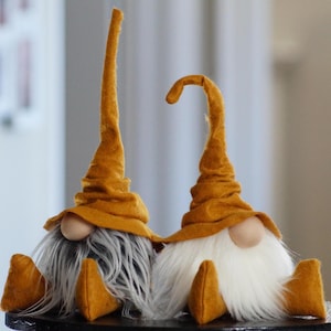 Herfstkabouter voor plankdecor, bibliothecaris tovenaarkabouter voor boekenliefhebbers, afstudeercadeau, handgemaakte kabouter voor bibliothecaris decor, kabouterbeeldje,
