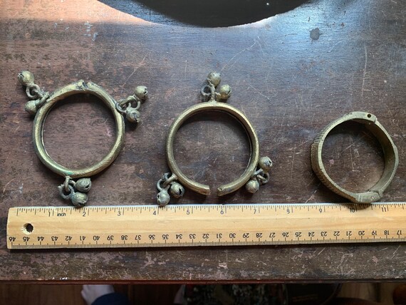 Vintage Handmade Brass Tribal Bell Bracelet Set - image 3