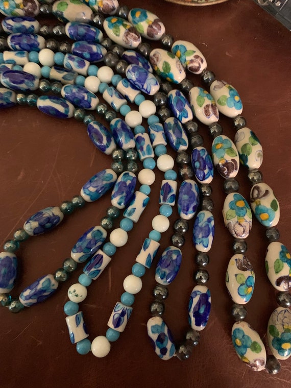 Vintage Hand painted Ceramic Bead Necklace from I… - image 1