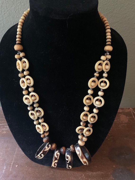 Vintage Batik Bone Necklace - image 1