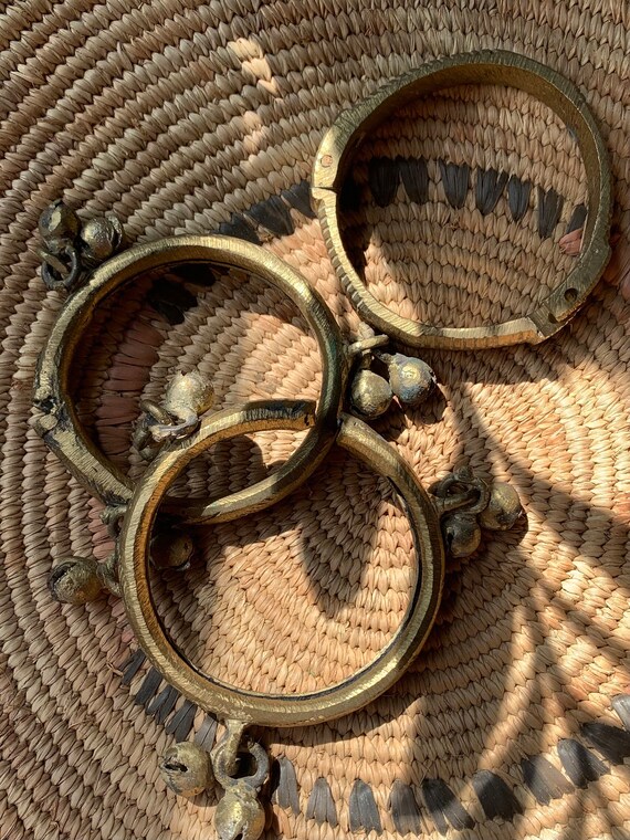 Vintage Handmade Brass Tribal Bell Bracelet Set - image 8
