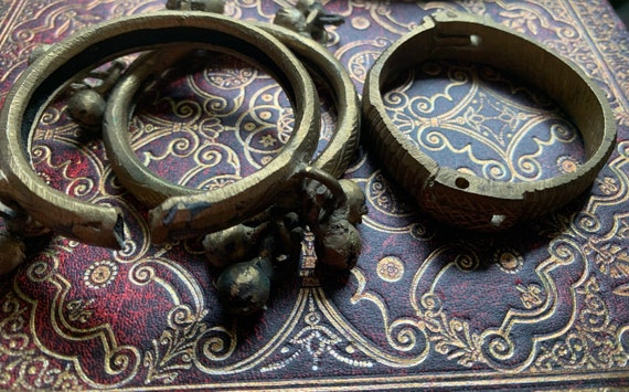 Vintage Handmade Brass Tribal Bell Bracelet Set - image 2