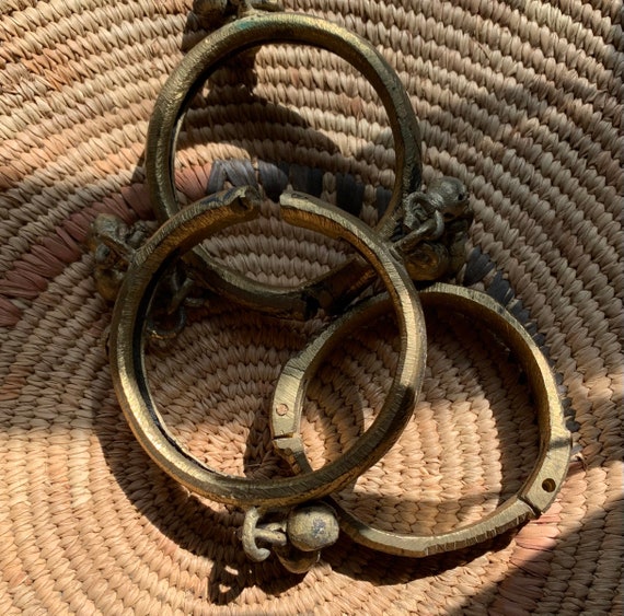 Vintage Handmade Brass Tribal Bell Bracelet Set - image 4