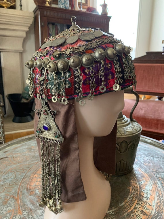 Antique Bedouin Handmade Embroidery Coin Headdress