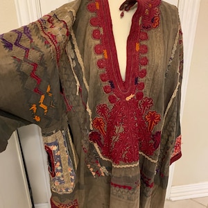 Antique Rare Afghani Pushtun Mangal Hand Embroidery Coat Pheran Early 1900’s