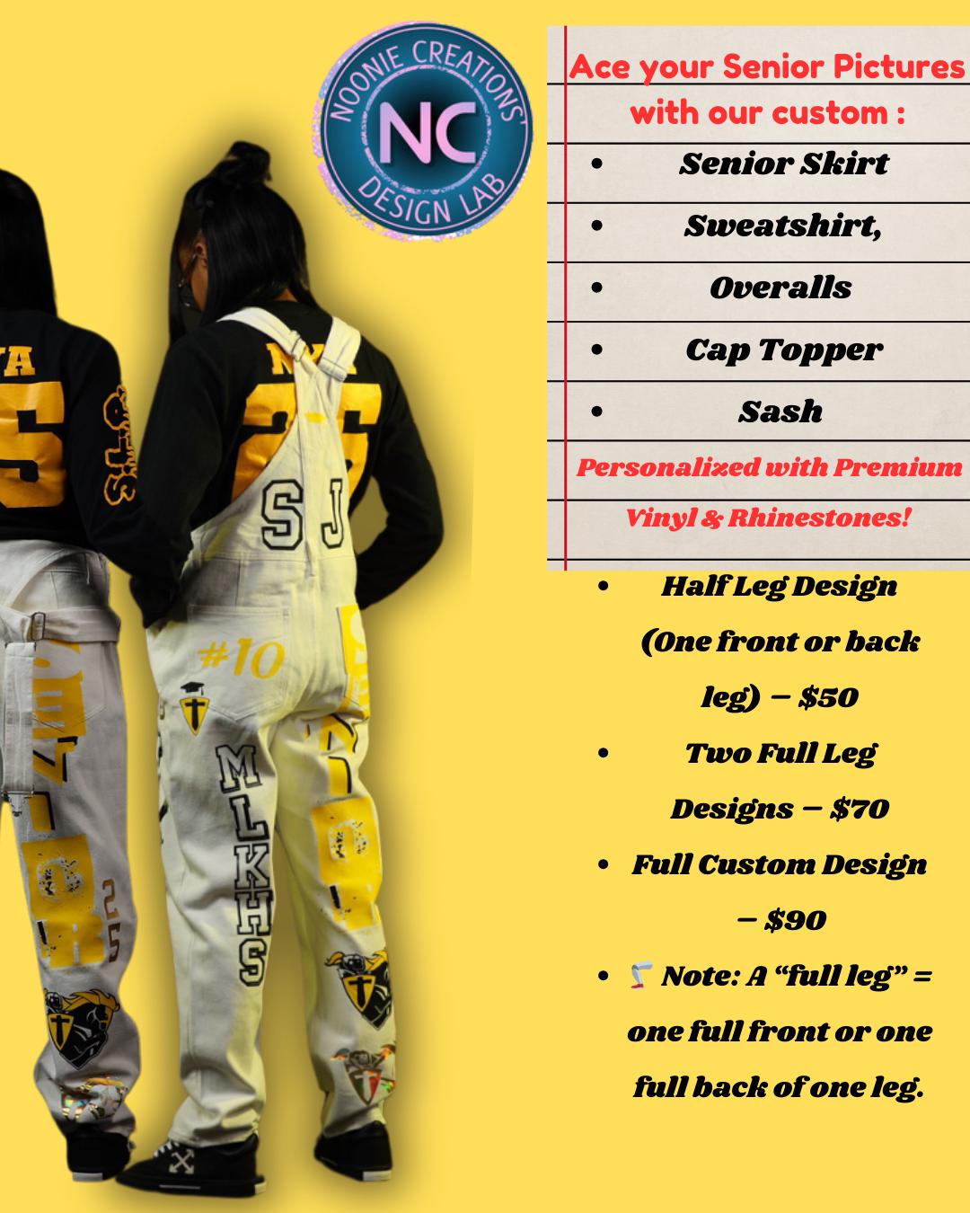 Custom Senior Overalls for Class of 2025 – Graduation Outfit with Vinyl, Rhinestones, Glitter – Senior Photo & Grad Party Outfit