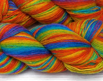 DESTASH Hand dyed self striping wool yarn Dundaga 6/1. Rainbow gradient latvian wool yarn