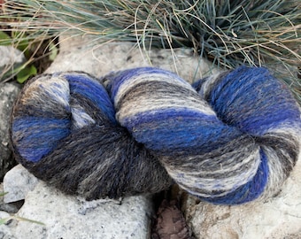 DESTASH Hand dyed self striping wool yarn Dundaga 6/2. Blue, black and white gradient latvian wool yarn