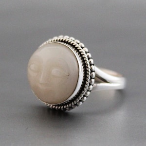 White Moonstone Ring, Moon Face Ring, Dainty Silver Ring, Gift For Her, Handmade, Statement, Bridesmaid Gifts, Stackable Bohemian Jewelry