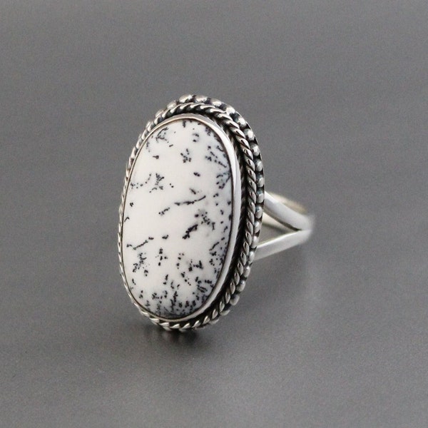 White Jasper ring, Natural Gemstone Ring, Jasper Ring, Statement Ring, White Agate Ring, Large Silver Rings, Organic, Boho, Handmade Ring