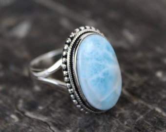 Larimar ring, Sterling Silver Rings for women, Blue Gemstone Ring, anniversary gift, Promise ring, Statement Ring, Art Deco ring, Antique