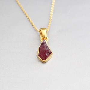 Raw Red Tourmaline Necklace, Red  Tourmaline Pendant, Rough Stone Necklace, October Birthstone, Silver Jewelry, Gemstone Necklace