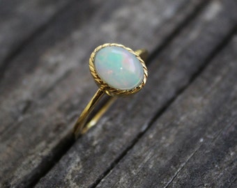 Natural Ethiopian Opal Ring, Dainty Sterling Silver Ring, Gold Opal Ring, Delicate Gold Ring, Stacking Ring, Gold Filled Ring