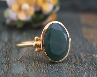 Green Onyx Statement Ring, 925 Sterling Silver Anniversary Ring, 18k Gold Plated, Jewelry, Handmade