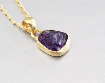 Raw Amethyst Necklace, February Birthstone Jewelry, Gift for Mom, Healing Necklace, 18K Gold Necklace, Handmade Jewelry, Minimalist Jewelry