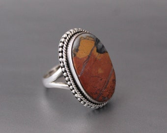 Artisan ring Stackable Size 7 12+ Textured Nature Lover gift Nature Lover gift Oxidized ring Red Jasper ring