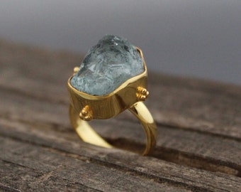 Aquamarine Healing Crystal Ring, 925 Sterling Silver Ring, March Birthstone Jewelry, Unique Gift for Women