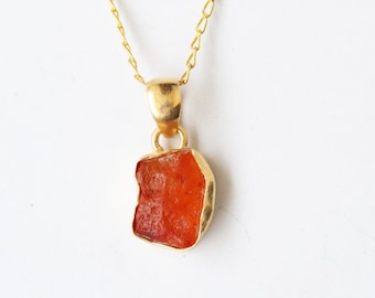 Carnelian Halskette: Sterling Silber, Rohedelstein Anhänger