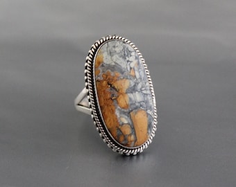 Jasper ring, 925 Sterling Silver Ring, Dainty Silver Ring, Boho Statement Ring, Large Silver Rings for Women, Weddinmg Gift, Gift for Mother