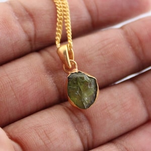 Raw Peridot Necklace: Sterling Silver Rough Stone Pendant, August Birthstone