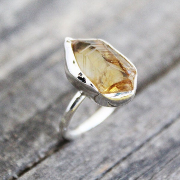 Raw Citrine Ring, Raw Crystal Silver Ring, November birthstone, Healing Crystal Ring, Ring for Women, Raw Stone Ring, Raw Gemstone Ring