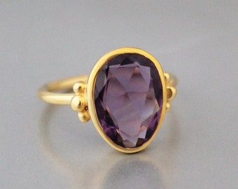 Amethyst Ring, Natural Gemstone Ring, February Birthstone Jewelry, Dainty Gold Ring, Cocktail Ring, Handmade Statement, Gift for Mother