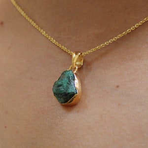 Raw Emerald Pendant Necklace: Sterling Silver, May Birthstone