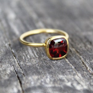 Natural Garnet Ring, 14k Gold Micron plated Ring, January Birthstone , Gold garnet Ring, Delicate Garnet Ring, Gift for Mother, Minimalist