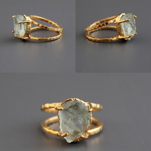 Raw Aquamarine Ring, Raw Birthstone Jewelry, Rough Raw Crystal Ring, 925 Sterling Silver Ring, Handmade Statement, Natural, Organic, Bridal