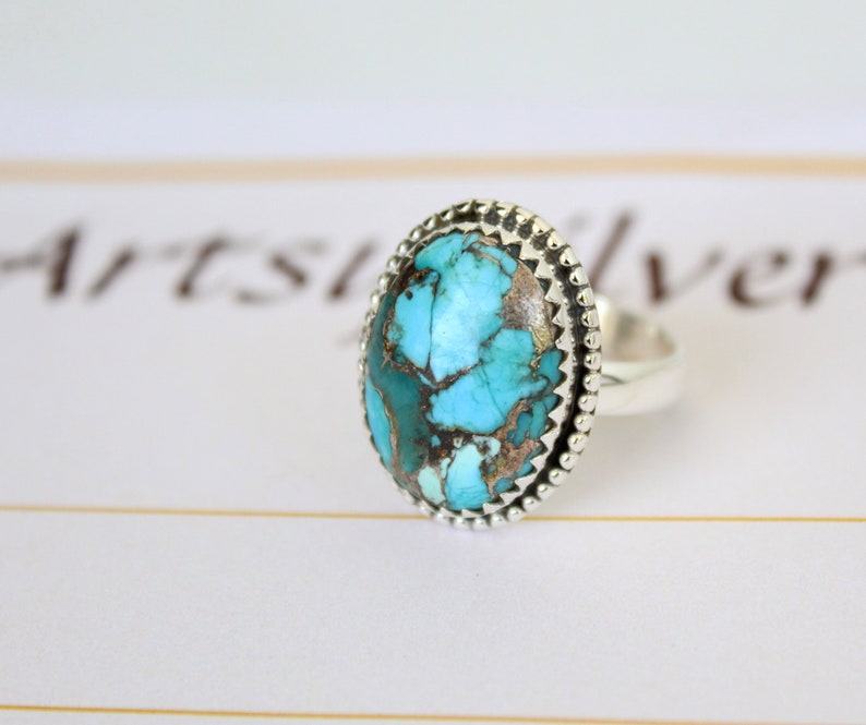 Gemstone ring Statement Ring Copper Turquoise Ring Boho Ring Turquoise Ring Gift for Her 925 Sterling Silver Ring