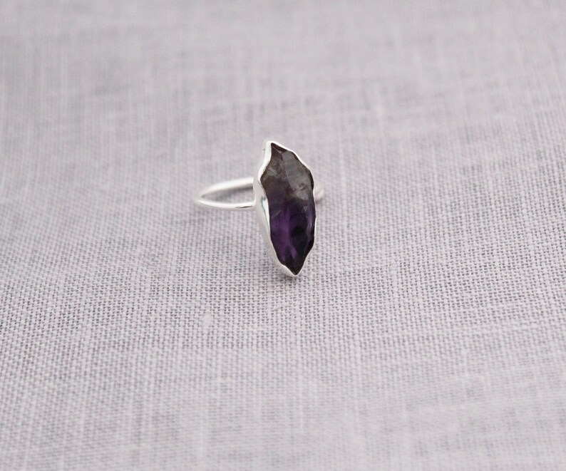 Raw Amethyst Ring Rough Amethyst Ring Sterling Silver Ring Etsy