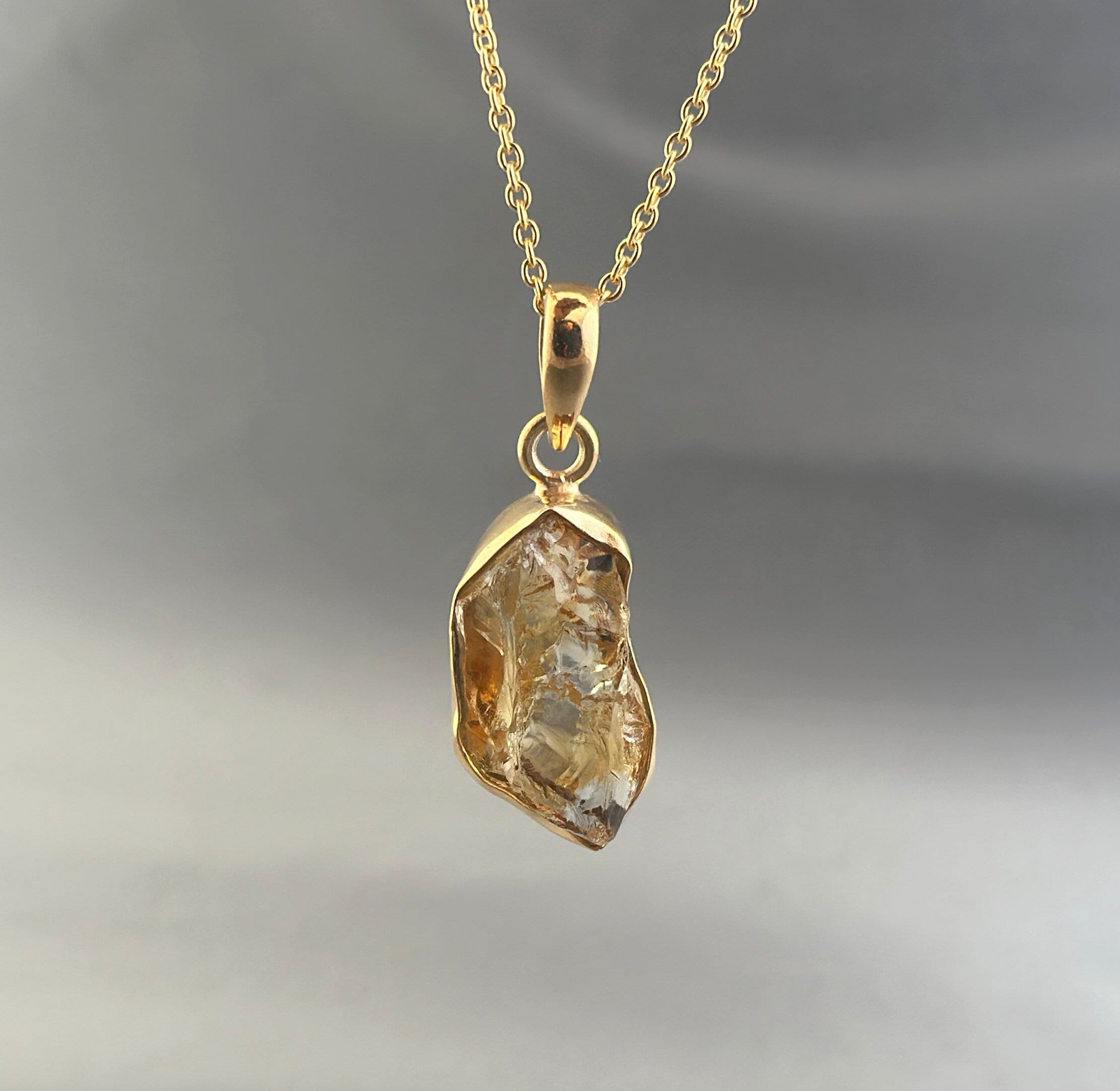 Raw Citrine Necklace: Sterling Silver November Birthstone
