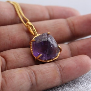 Raw Amethyst Pendant Necklace: Sterling Silver February Birthstone