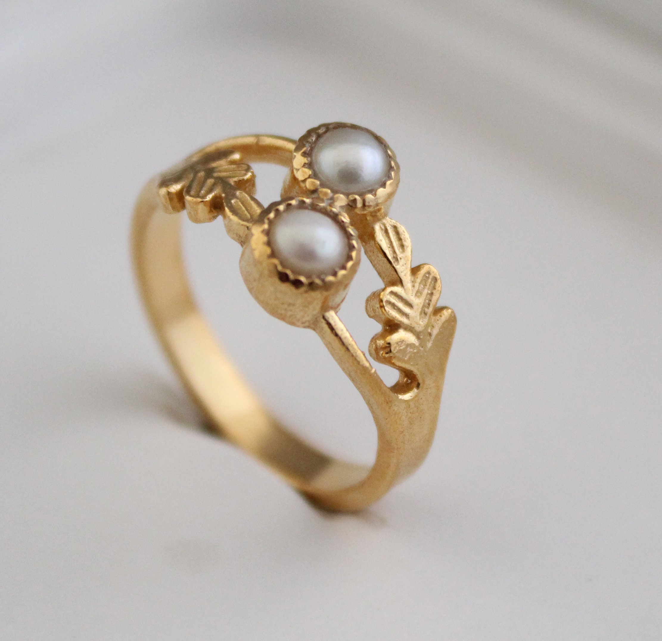Natural Pearl Ring 14K Dainty Gold Ring Genuine Pearl Ring Bridesmaid Gift Handmade Boho Statement Jewelry Minimalist Gift for Her