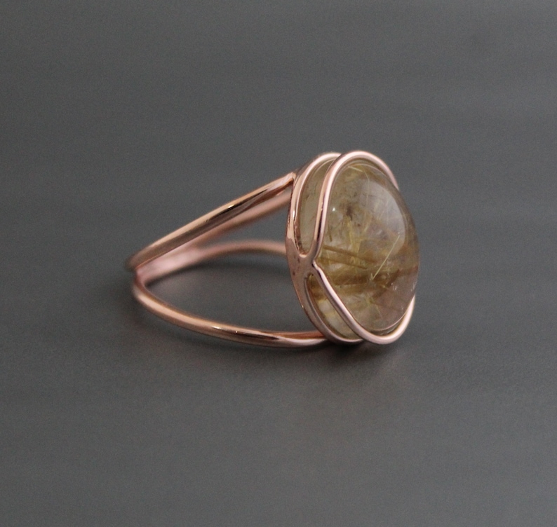 Golden rutile ring, Golden rutilated quartz, Rutilated Quartz Ring, Dainty Gold Ring, Sterling Silver Ring, Ring for women, Classic Jewelry image 4