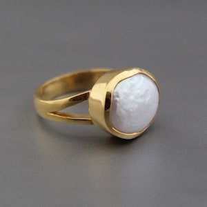 Natural Pearl Ring, Pebble Pearl Ring, 14K Gold Ring, Genuine Pearl ...