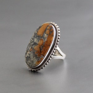 Jasper ring, Birthstone Jewelry, 925 Sterling Silver Ring, Natural Stone Ring, Large Silver Rings, Gift for Her, Handmade Jewelry