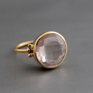 Handmade Rose Quartz Ring: Sterling Silver Gold Plated, January Birthstone
