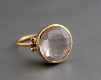 Handmade Rose Quartz Ring: Sterling Silver Gold Plated, January Birthstone