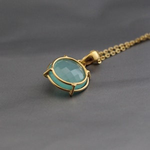Aqua Chalcedony Necklace: Dainty Sterling Silver Gemstone Pendant