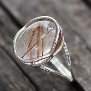 Golden rutile ring, Golden rutilated quartz, Rutilated Quartz Ring, Dainty Gold Ring, Sterling Silver Ring, Ring for women, Classic Jewelry image 5