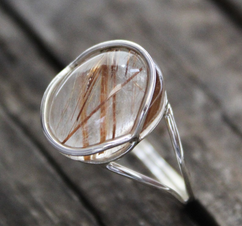 Golden rutile ring, Golden rutilated quartz, Rutilated Quartz Ring, Dainty Gold Ring, Sterling Silver Ring, Ring for women, Classic Jewelry image 5