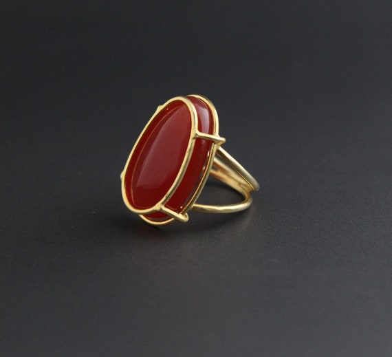 Carnelian Ethnic Brass Handmade Jewelry Ring US Size 6.75 R-20664