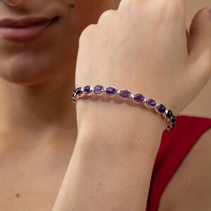 Amethyst Bangle in Sterling Silver, February Birthstone Bracelet, Purple Gemstone Jewelry, Handmade Silver Bangle Gift for Women